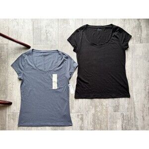 Set of 2 Casual Cotton Scoop Neck Tee T-Shirt Gray & Black Everyday Top M 8-10
